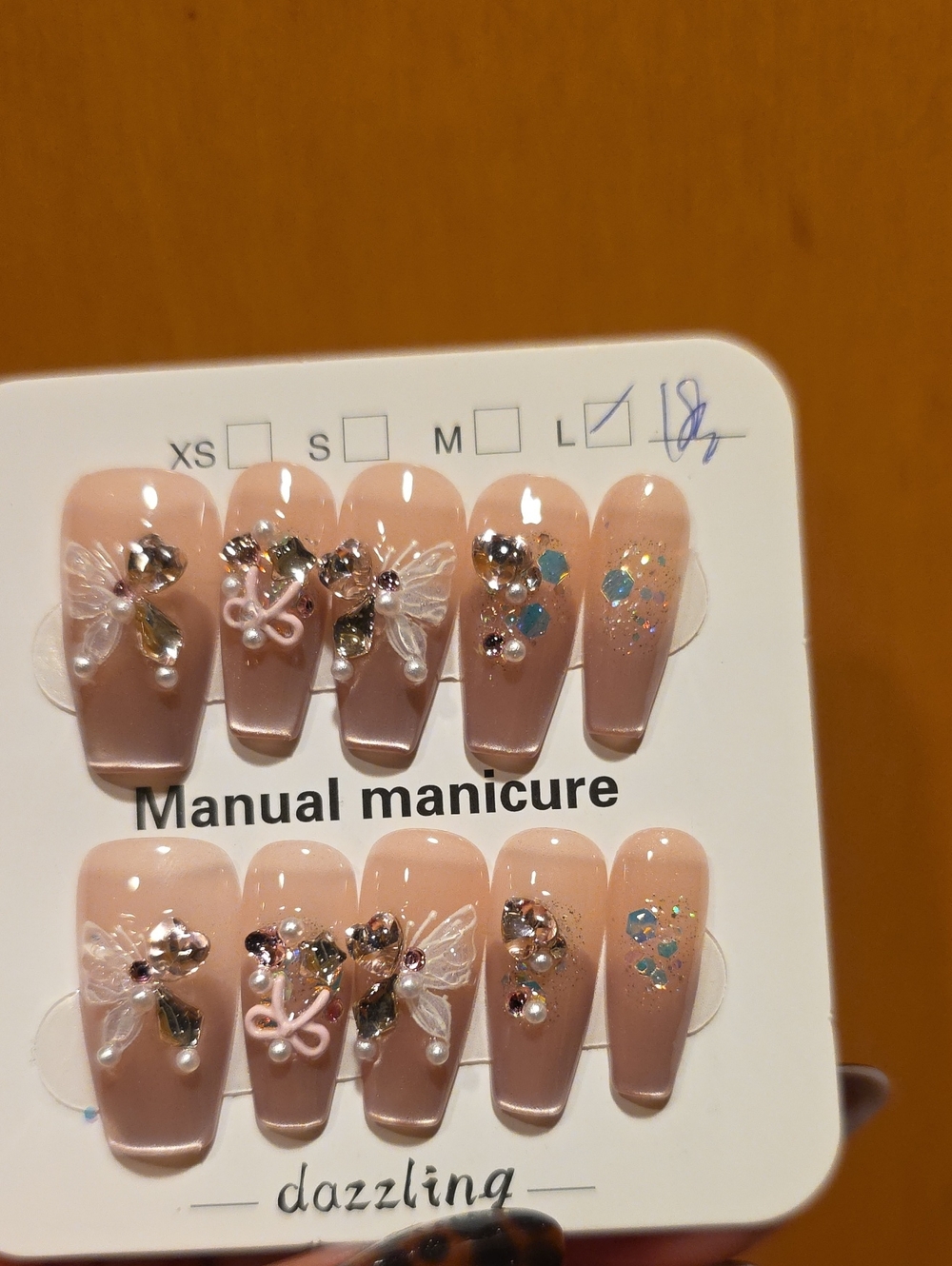 Nude Pink Crystal & Pearl Press-On Nail Set Size Large